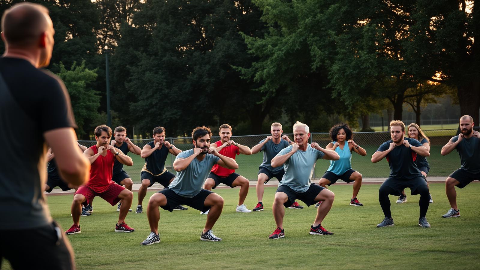 Grupowy trening kalisteniki w plenerze